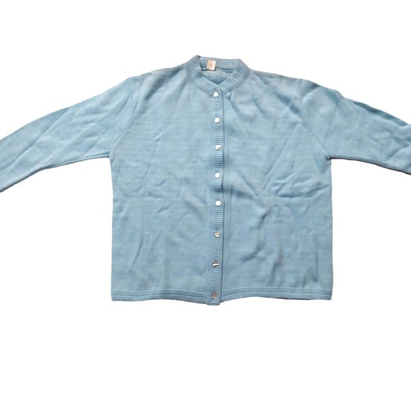 Vintage 1940s -1950s Sky Blue Long Sleeve Knit Cardigan Sweater XL - Picture 2 of 6
